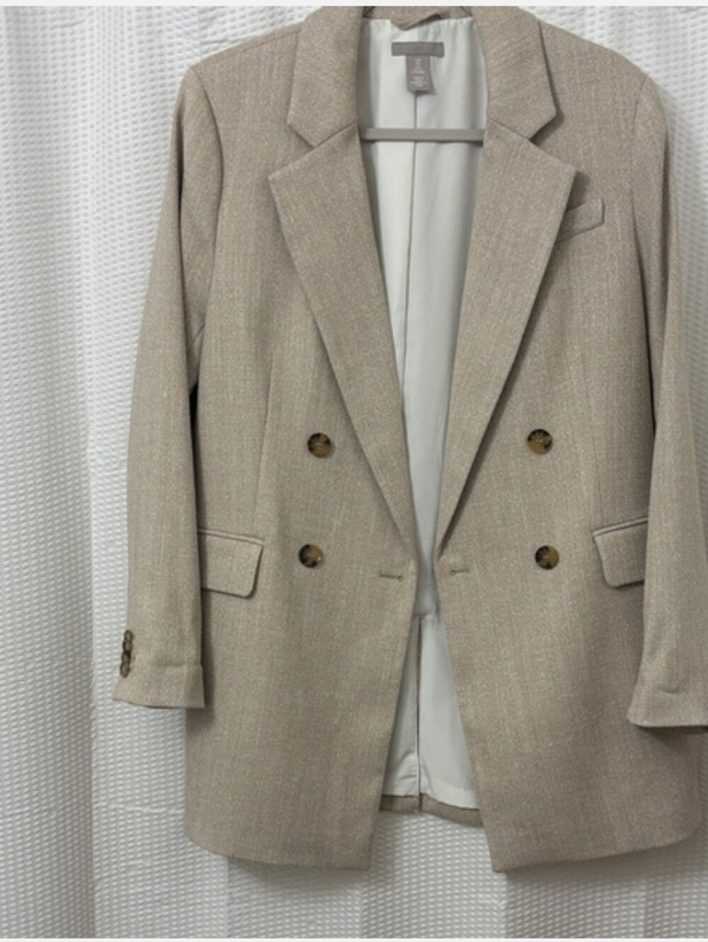 H&M Beige Tan Double Breasted Oversized Blazer Suit Jacket.